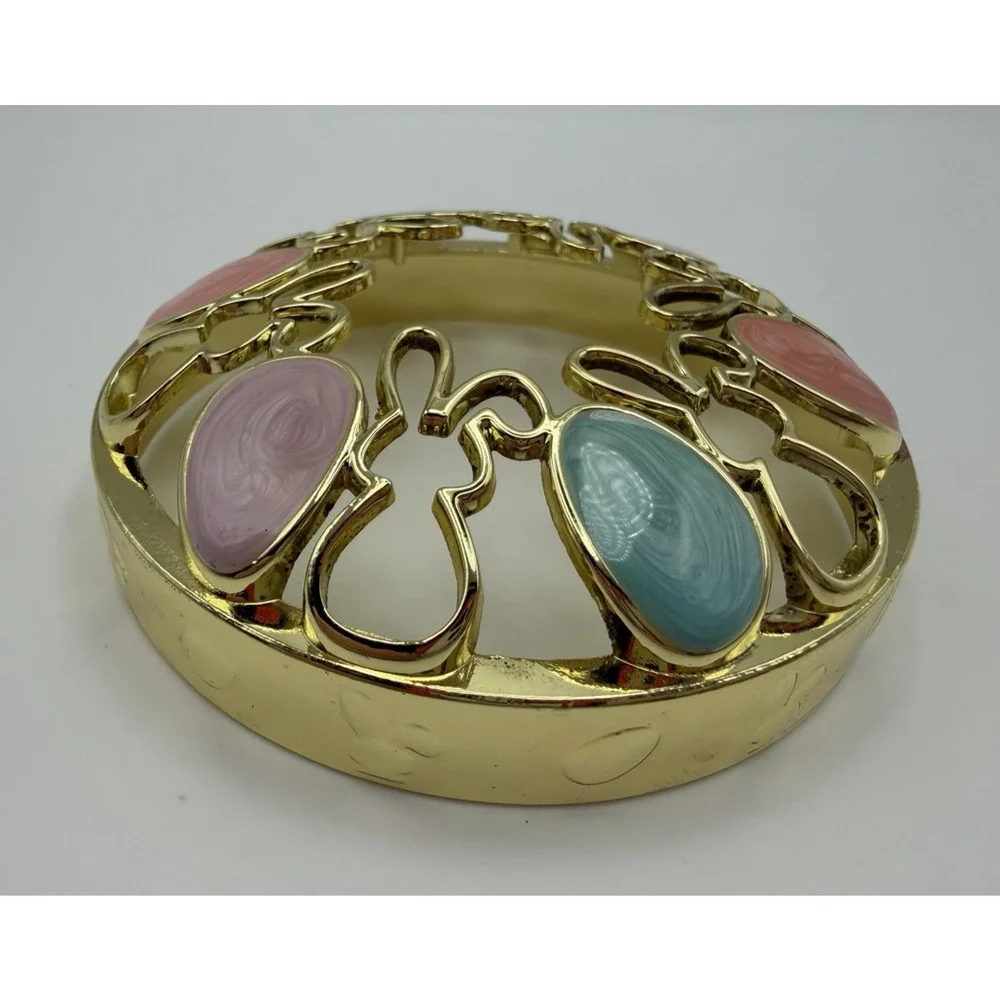Yankee Candle Illuma-Lid Jar Topper Gold Metal Easter Eggs Pastel Bunnies